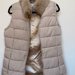 Calvin Klein Tan Puffer Vest with Faux Fur Collar